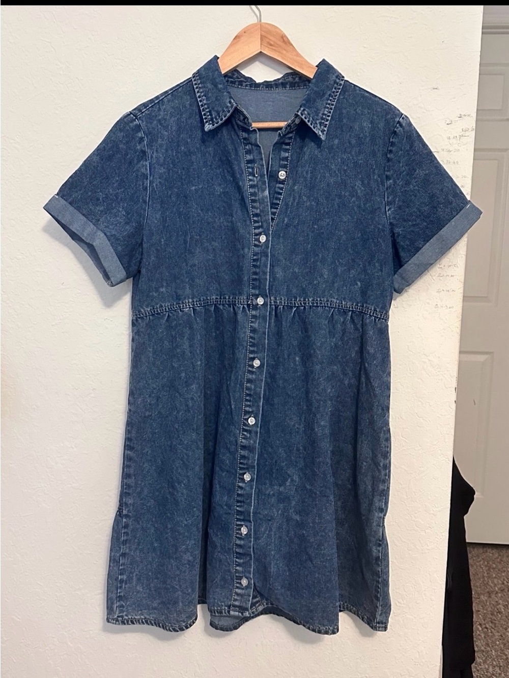 Amazon Denim Button-Front Midi Dress in Washed Blue